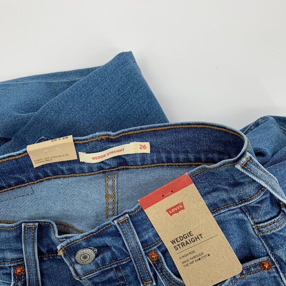 Levis Wedgie Straight jeans denim blue high rise button fly silver ombre new 26 - Picture 6 of 6